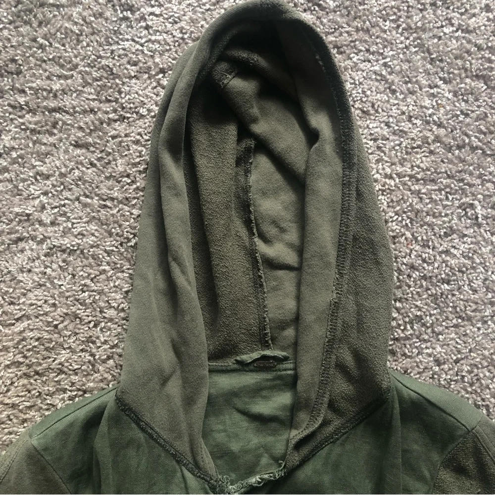 Free People Asymmetrical Snap Button Hoodie Olive Green Linen Blend S Top - Picture 10 of 10